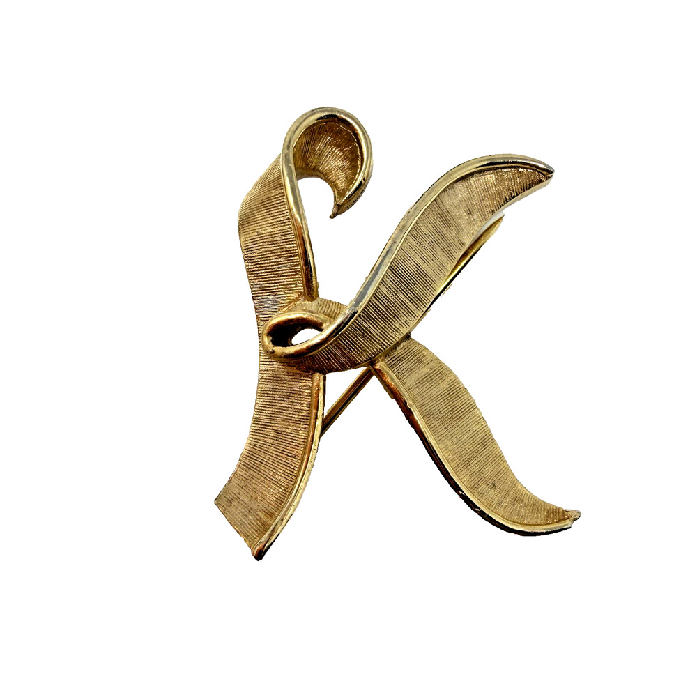 Vintage Trifari Gold Tone "K" Brooch Signed 1” Minimalist 80s Jewelry
